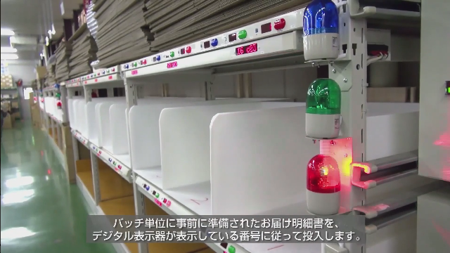 DAS・DPSとピースソーターを連動させた新日本カレンダー様の仕分けライン全景