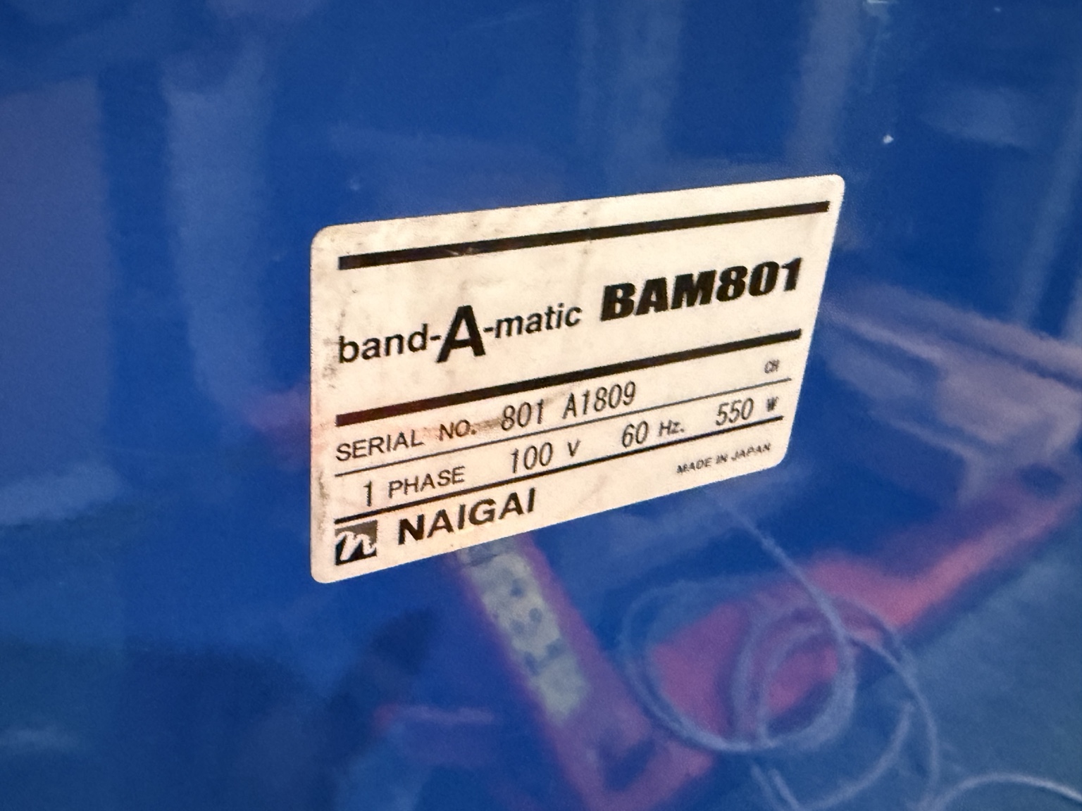 band-A-matic BAM801 の型式ラベル