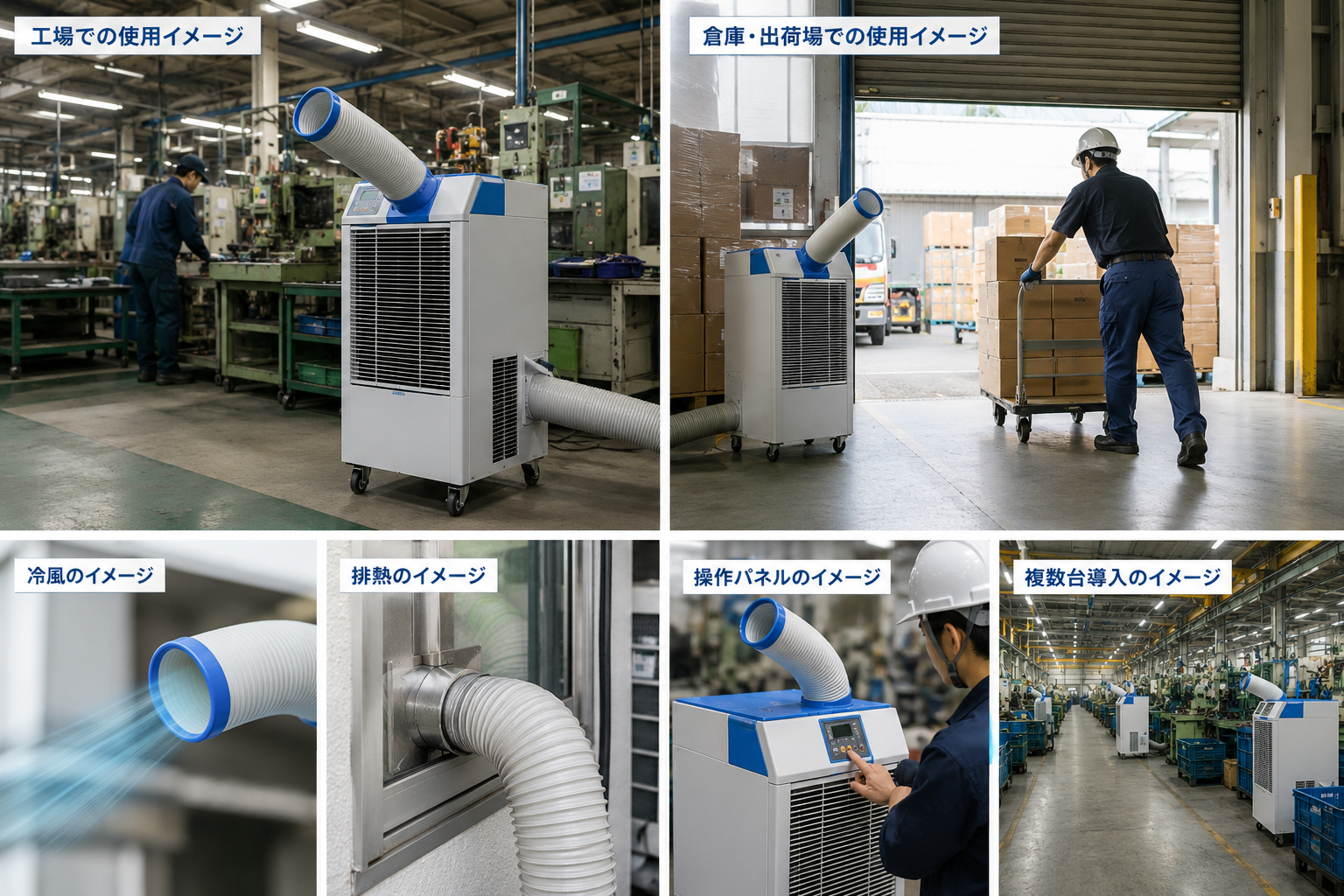 工場・倉庫・出荷場でのスポットクーラー導入イメージ