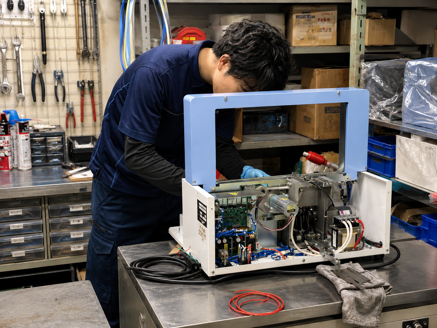 帯掛機の修理・メンテナンスを行うヤマショウ株式会社の技術スタッフ